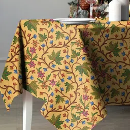 CASABLEU Mustard Yellow & Green 2 Pieces Floral Printed 6 Seater Table Cover image 4