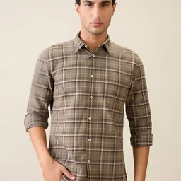 Parx Tartan Checks Checked Cutaway Collar Slim Fit Pure Cotton Shirt-picture-39