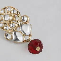 Estele Red & Gold-Plated Geometric Drop Earrings image 3