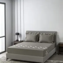 Sansaar Cotton Grey Floral 210 TC King Size Bed with 2 Pillow Covers-image-84