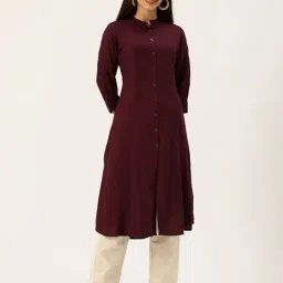 Amukti Maroon Rayon Solid Three-Quarter Sleeves Kurta-picture-20