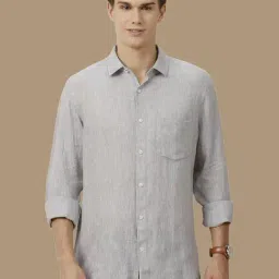 Linen Club Grey Linen Contemporary Fit Texture Shirt-picture-21