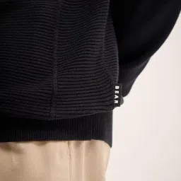 The Bear House Black Cotton Relaxed Fit Texture T-Shirt image 4