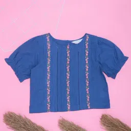 Akkriti by Pantaloons Girls Blue Cotton Floral Top-image-63
