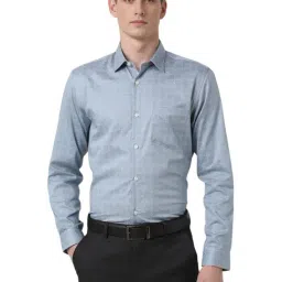 Peter England Blue Cotton Slim Fit Printed Shirt-picture-17