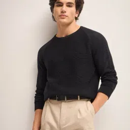 The Bear House Black Cotton Relaxed Fit Texture T-Shirt image 5