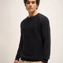 The Bear House Black Cotton Relaxed Fit Texture T-Shirt image 3