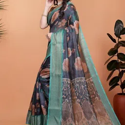 THE AQUARIUS Floral Silk Blend Handloom Mysore Silk Saree-image-23
