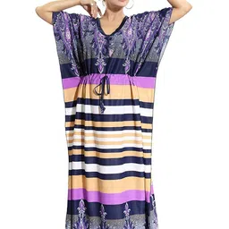 PURSA Women Striped V-Neck Maxi Nightdress-image-84
