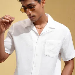 LOCOMOTIVE Premium Men White Textured Relaxed Fit Shirt-image-8