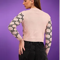 NOWI Women Printed Woollen Crop Cardigan image 2