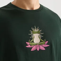 The Souled Store Zen Frog Graphic Embroidered Pure Cotton Oversized Fit T-shirt image 4