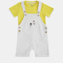 Pantaloons Baby Grey & Yellow Cotton Printed Dungaree Set-image-30
