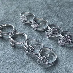 kp jewels Women & Girls Metal Fancy Glossy finish Toe Ring Adjustable Bichiya/Leg Finger Ring-Combo-4 (A_C_P_110798_Silver) image 3