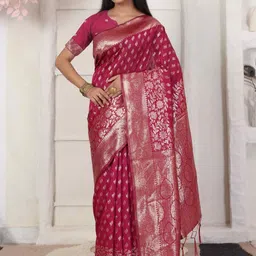 HERE&NOW Woven Design Zari Silk Blend Handloom Banarasi Saree-picture-13