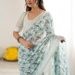 LeeliPeeri Designer Floral Printed Satin Patta Border Saree image 3