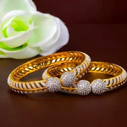 Zevarly Pack Of 2 Gold Plated AD-Studded Bangles image 3