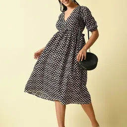 KALINI Women Floral Printed Cotton Wrap Midi Dress-picture-22