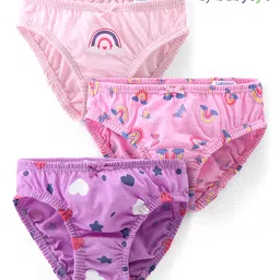 Babyoye Eco Conscious Cotton  Heart & Rainbow Printed Panties Pack of 3 - Pink & Purple-picture-20