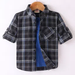 Rikidoos Full Sleeves Tartan Checked Shirt With Attached Tee - Black & Royal Blue-picture-10