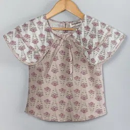 Hugsntugs Cap Sleeves Flower Printed Top - Beige-picture-24