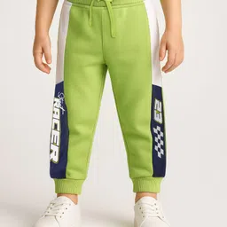 Babyhug French Terry Knit Full Length Track Pants with Race Print - Light Green-picture-37