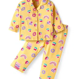 Babyhug Cotton Knit Full Sleeves Co-ords Night Suit with Tropical Theme Print - Yellow-picture-39