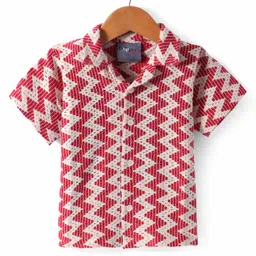 Dapper Dudes Half Sleeves Chervon Embroidered Crochet Shirt - Red-picture-16