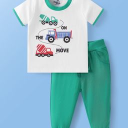 Doodle Poodle 100% Cotton Knit Half SleevesVehicle Printed T-Shirt & Lounge Pant Set - White & Mint-picture-22