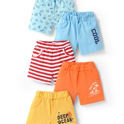 Doodle Poodle 100% Cotton Knit Shorts With Stripes & Sea Life Pack Of 5 - Light Blue Orange & Yellow-picture-23