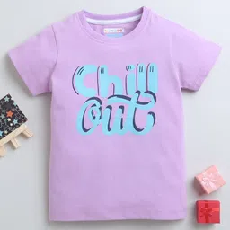 BUMZEE Cotton Woven Half Sleeves Checks T-Shirt with Chill Out Text Print - Lilac-picture-18