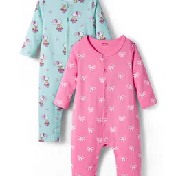 Babyhug 100% Cotton Knit Full Sleeves Rompers With With Bow & Bunny Print Pack of 2 - Pink & Light Blue-picture-27