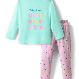 Babyhug Cotton Knit Full Sleeves Night Suit With Star Print - Light Blue & Lilac-picture-19