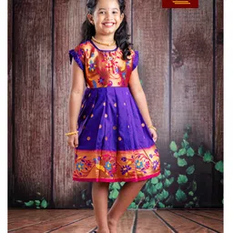 Bhartiya Paridhan Silk Woven Frill Sleeves Plated Ethnic Dress With Peacock Embroidery - Purple-picture-24