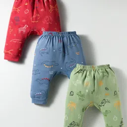 Zero Knit Full Length Diaper Leggings With Animal & Bird Print Pack of 3 - Red Green & Blue-picture-17