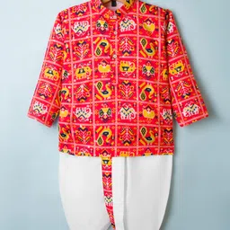 Dapper Dudes Full Sleeves Patola Printed Kurta Dhoti Set - Red-picture-24