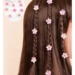 Ziory Set Of 10 Floral Applique Detailed & Stone Embellished Claw Hair Clips - Pink-image-0