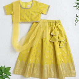 The Magic Wand Jacquard Woven Half Sleeves Leaves Foil Printed & Gota Lace Embellished Choli Lehenga With Dupatta Set - Yellow-image-95