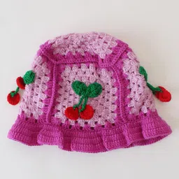 Woonie Crochet Cherry Design Bucket Cap - Purple image 2