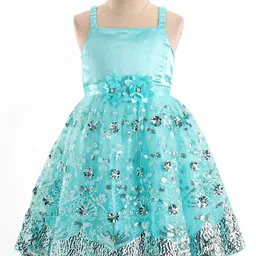 Babyhug Sleeveless Party Frock With Floral Applique & Sequine Detailing - Green image 3
