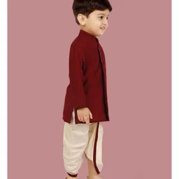 little desi Cotton Silk Woven Full Sleeves Solid Coordinating Dhoti Kurta Set - Maroon image 4