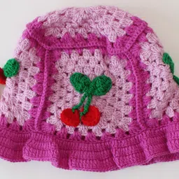 Woonie Crochet Cherry Design Bucket Cap - Purple image 4