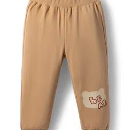 Mark & Mia Full Sleeves Winter Wear T-Shirt & Joggers Set With Teddy Applique - Tan & Beige image 4