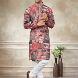 House of Pataudi Ethnic Motifs Printed Pure Silk Straight Kurta & Pyjama-picture-30