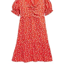 Red Fit And Flare Crepe Dress For Girls-image-33