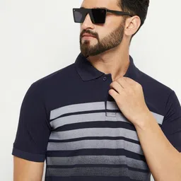 RENUOVO Men Printed Polo Collar Extended Sleeves Monochrome Pockets T-shirt image 3