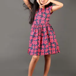 V-Mart Girls Printed Cap Sleeves Fit - Flare Dress-image-45
