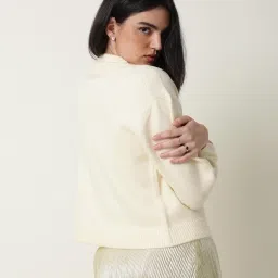 RAREISM Off White Acrylic Embellished Long Sleeves Sweater image 2