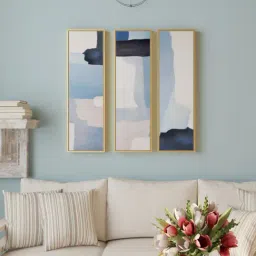 Art Street Printed Blue Engineered Wood Wall Art (Set of 3)-image-13