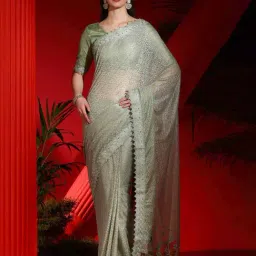 Saree Mall Green Embellished Saree With Unstitched Blouse-image-84